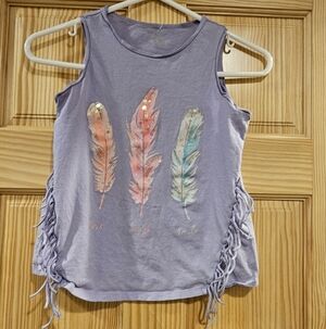 4/$10 Girls 10/12 Feather Sequin Tank Top Fringe Large Lavender Love Laugh Smile